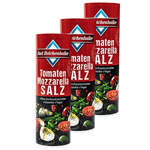 Bad Reichenhaller - 3er Pack Tomaten Mozzarella Salz 300 g (mit Alpen Jodsalz) - Kräutersalz Tomatensalz mit mediterranen Kräutern wie Basilikum, Oregano und Thymian (Typsich Italienisch) von Bad Reichenhaller