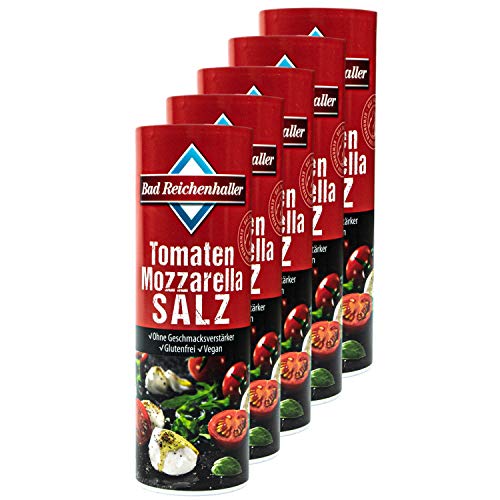 Bad Reichenhaller - 5er Pack Tomaten Mozzarella Salz 300 g (mit Alpen Jodsalz) - Kräutersalz Tomatensalz mit mediterranen Kräutern wie Basilikum, Oregano und Thymian (Typsich Italienisch) von Bad Reichenhaller