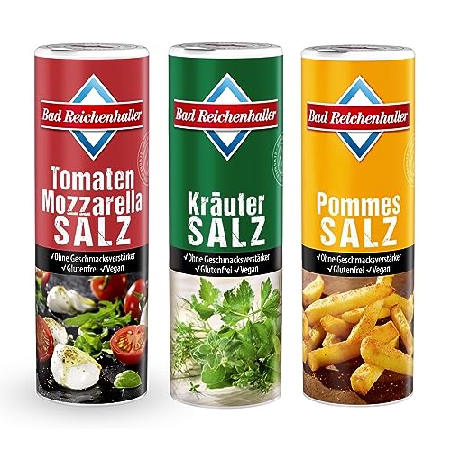 Bad Reichenhaller Gewürz-Set 3er Bundle | jeweils 300g Tomaten Mozarella Salz 300g Kräutersalz 300g Pommessalz | Vegan ohne Geschmacksverstärker | Grill Gewürzpaket Dose Bad Reichenhaller Gewürz-Set 3er Bundle | jeweils 300g Tomaten Mozarella Salz 300g Kräutersalz 300g Pommessalz | Vegan ohne Geschmacksverstärker | Grill Gewürzpaket Dose von Bad Reichenhaller