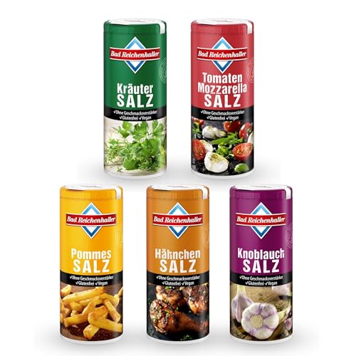 Bad Reichenhaller Grill-Gewürz-Set 5er Bundle | jeweils 90g Dose Kräuter, Tomate-Mozzarella, Pommes, Hähnchen, Knoblauch Gewürz-Salze | Vegan ohne Geschmacksverstärker | Glutenfrei Gewürzpaket von Bad Reichenhaller