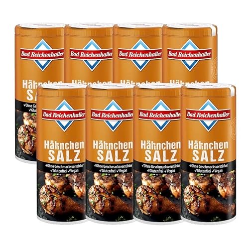 Bad Reichenhaller Hähnchensalz 8 x 90g Dose | Großpackung Vorrat | ohne Geschmacksverstärker Glutenfrei | vegetarische und vegane Küche geeignet von Bad Reichenhaller