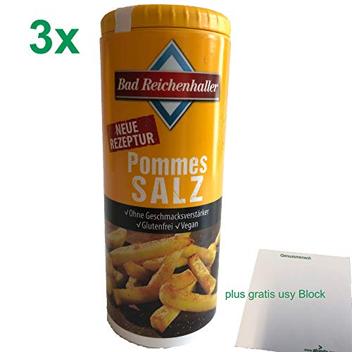 Bad Reichenhaller Pommes Salz 3er pack (3x90g Streuer) plus usy Block von Bad Reichenhaller