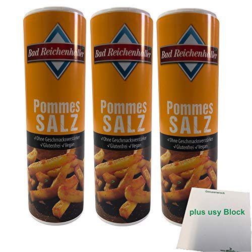 Bad Reichenhaller Pommes Salz Gastro Streuer 3er Pack (3x300g XXL Streuer) plus usy Block Genussmensch von Bad Reichenhaller