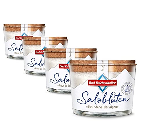 Bad Reichenhaller Salzblüten 4 x 100g Fleur de Sel der Alpen | Set Salz handgeschöpft und naturbelassen | reinste Qualität feiner Geschmack | Kristallstruktur hochwertiges Premiumsalz für Gourmets von Bad Reichenhaller