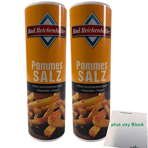 Pommes Salz Bad Reichenhaller Gastro Streuer 2er Pack (2x300g XXL Streuer) plus usy Block Genussmensch von Bad Reichenhaller