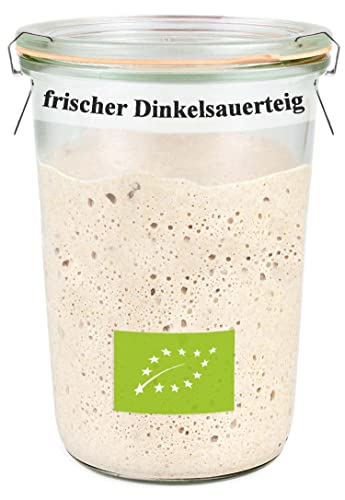 Bäckerei Spiegelhauer frischer Bio Dinkelsauerteig 300g I Brot backen ohne Hefe I Natursauerteig perfekt für Brote oder als Anstellgut 300g I mit Sauerteig-Glas von Bäckerei Spiegelhauer