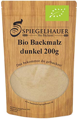 Bio Backmalz dunkel - qualitativ hochwertig und enzyminaktiv - erstklassig zum Brot und Brötchen backen - ideal als Farbmalz - Inhalt: 200 g Bio Gerstenmalz von Bäckerei Spiegelhauer
