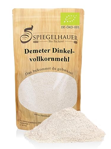 Bio Bäckerei Spiegelhauer Demeter Dinkelvollkornmehl 1 kg, Ur-Dinkel I naturbelassen und frei von Zusatzstoffen I Bio Ur-DinkelVollkornmehl, Sorte Oberkulmer Rotkorn von Bäckerei Spiegelhauer