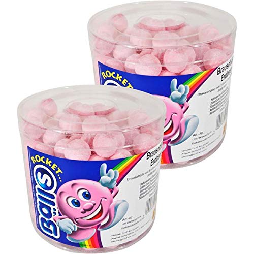 Rocket Balls Brausebälle Erdbeere 200 Stk. in der Dose Hartkaramelle mit Brausefüllung (2er Pack) von Bälls Rocket