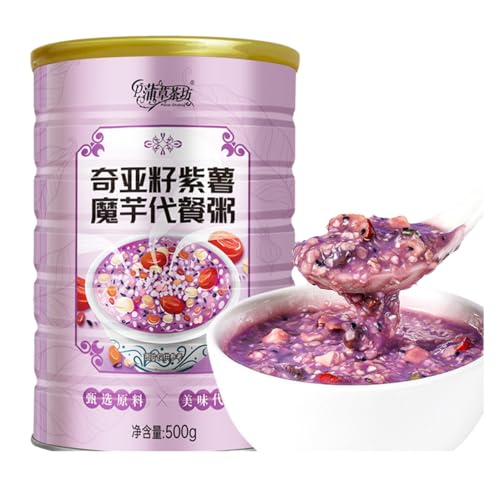 BaiLiSnacky Chiasamen Lila Süßkartoffel Porridge (500g*1 Dose) Kalorienarmes Instant-Frühstück Reich An Ballaststoffen Schnell Zuzubereitende Haferflocken Vegane Mahlzeitenersatz von BaiLiSnacky