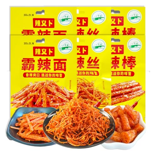 BaiLiSnacky Latiao Chinesische Würzige Snacks32g*6Pcs Authentisches Sichuan Mala Aroma Vegetarische Büro-Party-Überraschungstüte Chinesische Nostalgie-Snacks Abgepackt von BaiLiSnacky