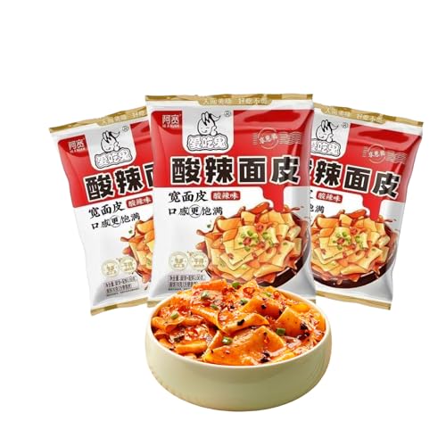 BaiLiSnacky Sichuan breite Instant Nudeln mit Chiliöl (sauer scharf) 100 g * 3 Packungen - Nicht gebratene Süßkartoffelnudeln Abendessen schnelle Mahlzeit von BaiLiSnacky