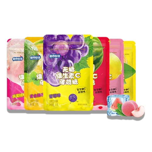 BaiLiSnacky Zuckerfreie Mints 16G*6 Packung Frischer Atem Vitamin C Bonbons Vegane Süßigkeiten Tolle Snacks für die Reise und das Büro von BaiLiSnacky