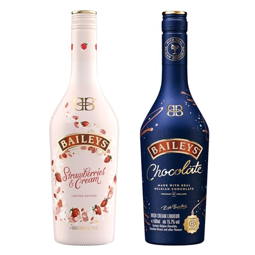 Baileys Strawberries & Cream und Baileys Chocolate Bundle, Irish Cream Likör, 17 Prozent vol (500 ml) + 15,7 Prozent vol (500 ml), perfekt für Erdbeer- und Schokoladenfans von Baileys