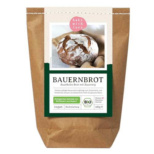 Bauernbrot Bio Backmischung - Brotbackmischung für Sauerteigbrot - Brot mit Sauerteig backen Brotbackautomaten geeignet - Bake with Love - (1er Pack) von Bake with Love