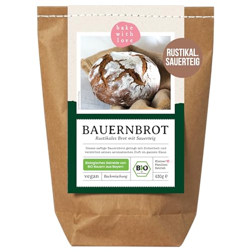 Bauernbrot Bio Backmischung - Brotbackmischung für Sauerteigbrot - Brot mit Sauerteig backen Brotbackautomaten geeignet - Bake with Love - (1er Pack) von Bake with Love