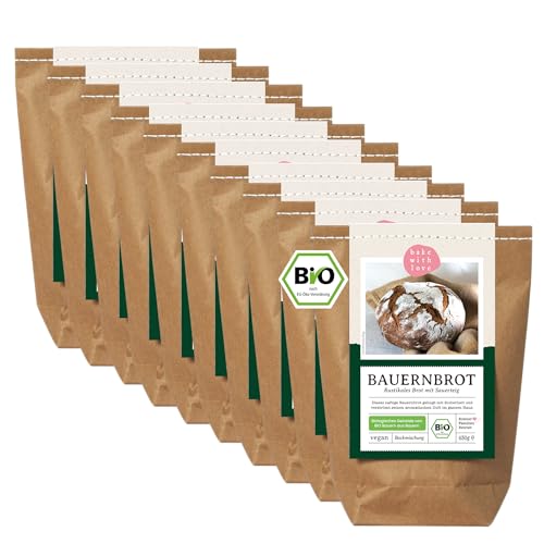 Bauernbrot Bio Backmischung - Brotbackmischung für Sauerteigbrot Brot mit Sauerteig selber backen - 100% Zutaten aus Deutschland - auch für Brotbackautomaten geeignet -Bake with Love (10er Pack) von Bake with Love