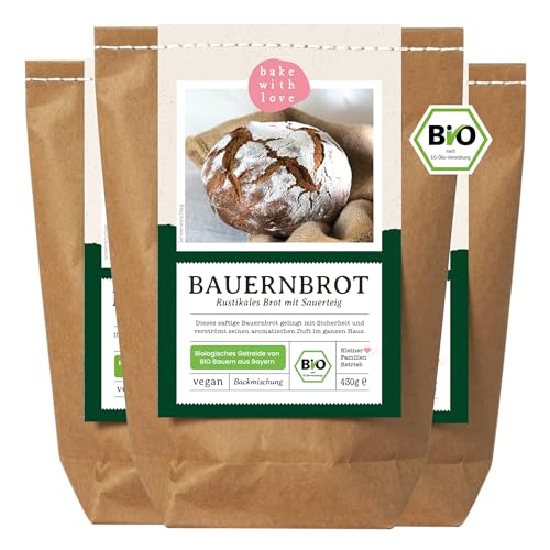 Bauernbrot Bio Backmischung - Brotbackmischung für Sauerteigbrot Brot mit Sauerteig selber backen - 100% Zutaten aus Deutschland - auch für Brotbackautomaten geeignet -Bake with Love (3er Pack) von Bake with Love