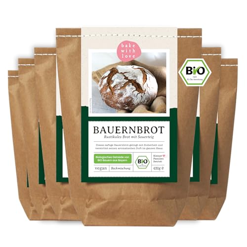 Bauernbrot Bio Backmischung - Brotbackmischung für Sauerteigbrot - Brot mit Sauerteig backen Brotbackautomaten geeignet - Bake with Love - (6er Pack) von Bake with Love