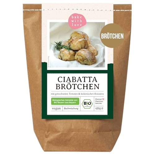 Bio Ciabatta Brötchen Backmischung | Brotbackmischung Tomaten Ciabatta, italienisches Brot | bio & vegan mit wenig Hefe - Bake with Love (1er Pack) von Bake with Love