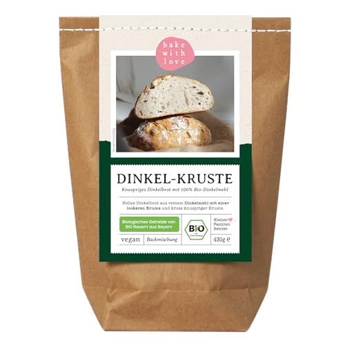 Bio Dinkel-Kruste Brotbackmischung - Backmischung Brot Dinkel ohne Weizen - Dinkelbrot backen - Brotbackautomat geeignet - Bake with Love - (1er Pack) von Bake with Love