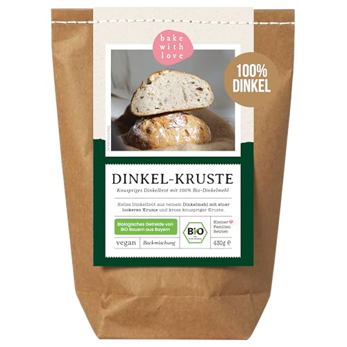 Bio Dinkel-Kruste Brotbackmischung - Backmischung Brot Dinkel ohne Weizen - Dinkelbrot backen - Brotbackautomat geeignet - Bake with Love - (1er Pack) von Bake with Love