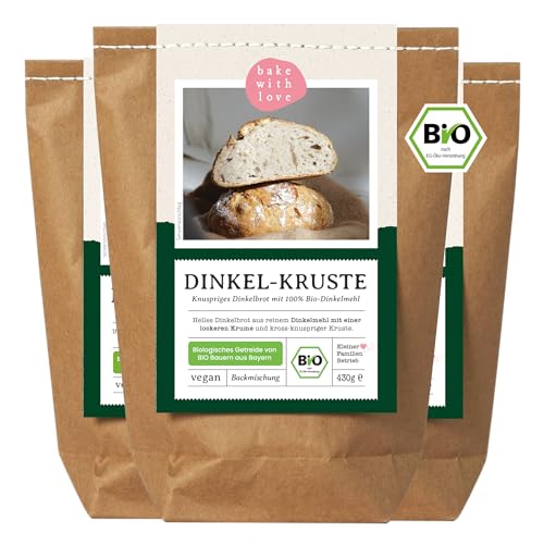 Bio Dinkel-Kruste Brotbackmischung - Backmischung Brot Dinkel ohne Weizen - Dinkelbrot backen - Brotbackautomat geeignet - Bake with Love - (3er Pack) von Bake with Love