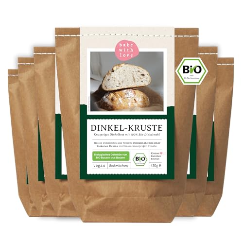 Bio Dinkel-Kruste Brotbackmischung - Backmischung Brot Dinkel ohne Weizen - Dinkelbrot backen - Brotbackautomat geeignet - Bake with Love - (6er Pack) von Bake with Love