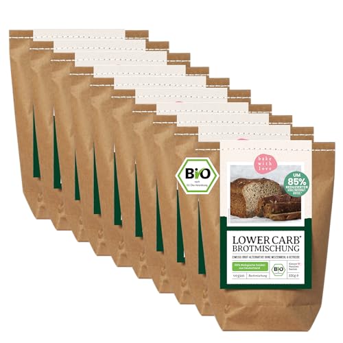 Bio Keto Lower Carb Brot Backmischung - Eiweiß-Brot-Alternative vegan kohlenhydratarmes Proteinbrot auch für Brotbackautomat Bake with Love (10erPack) von Bake with Love