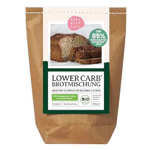 Bio Keto Lower Carb Brot Backmischung - Eiweiß-Brot-Alternative vegan kohlenhydratarmes Proteinbrot auch für Brotbackautomat Bake with Love (1er Pack) von Bake with Love