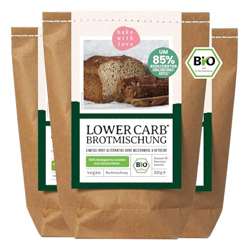 Bio Keto Lower Carb Brot Backmischung - Eiweiß-Brot-Alternative vegan kohlenhydratarmes Proteinbrot auch für Brotbackautomat Bake with Love (3er Pack) von Bake with Love