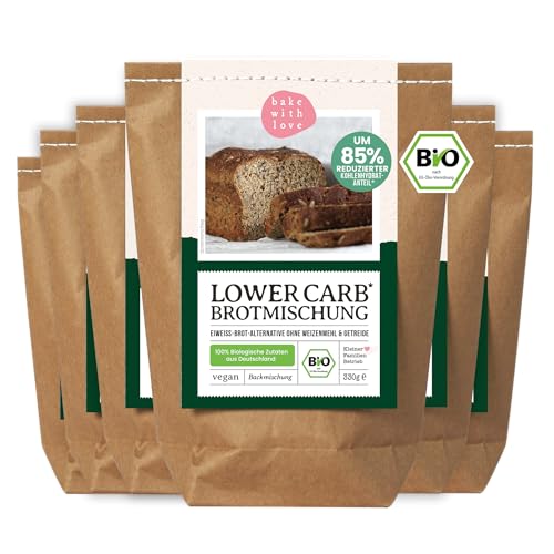 Bio Keto Lower Carb Brot Backmischung - Eiweiß-Brot-Alternative vegan kohlenhydratarmes Proteinbrot auch für Brotbackautomat Bake with Love (6er Pack) von Bake with Love