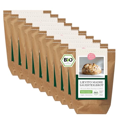 Bio Lievito Madre Brot Backmischung - Brotbackmischung italienisches Weißbrot mit Sauerteig - Brotbackautomat geeignet - Bake with Love - (10er Pack) von Bake with Love