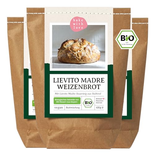 Bio Lievito Madre Brot Backmischung - Brotbackmischung italienisches Weißbrot mit Sauerteig - Brotbackautomat geeignet - Bake with Love - (3er Pack) von Bake with Love