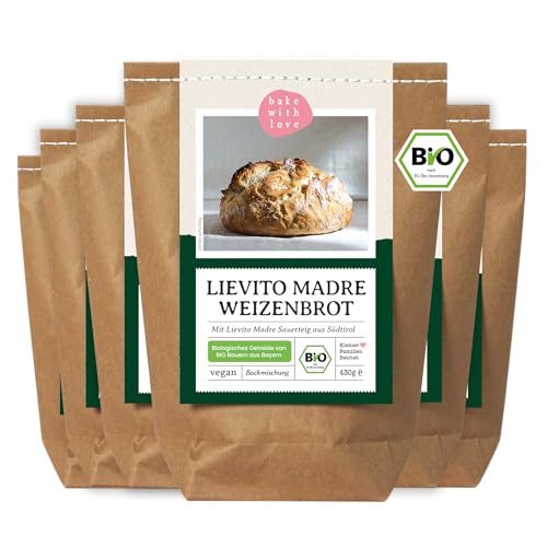 Bio Lievito Madre Brot Backmischung - Brotbackmischung italienisches Weißbrot mit Sauerteig - Brotbackautomat geeignet - Bake with Love - (6er Pack) von Bake with Love