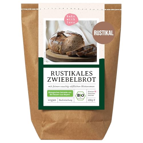 Bio Rustikales Zwiebelbrot Brotbackmischung | Knuspriges Brot mit Röstzwiebeln | Brot Backen im Ofen und Brotbackautomat | Bake with Love (1erPack) von Bake with Love