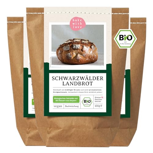 Bio Schwarzwälder Landbrot Brot Backmischung - Brotbackmischung für rustikales Brot - auch für Brotbackautomat geeignet - Bake with Love - (3er Pack) von Bake with Love