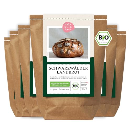 Bio Schwarzwälder Landbrot Brot Backmischung - Brotbackmischung für rustikales Brot - auch für Brotbackautomat geeignet - Bake with Love - (6er Pack) von Bake with Love