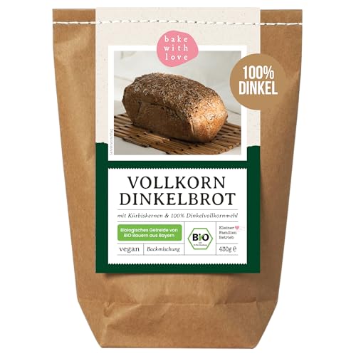 Bio Dinkelvollkornbrot Backmischung - Brotbackmischung Vollkorn für Dinkelbrot und Körnerbrot - Brotbackautomat geeignet - Bake with Love - (1er Pack) von Bake with Love