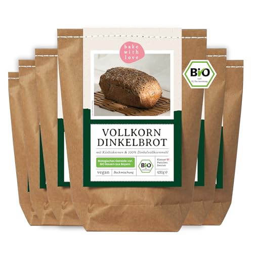 Bio Dinkelvollkornbrot Backmischung - Brotbackmischung Vollkorn für Dinkelbrot und Körnerbrot - Brotbackautomat geeignet - Bake with Love - (6er Pack) von Bake with Love