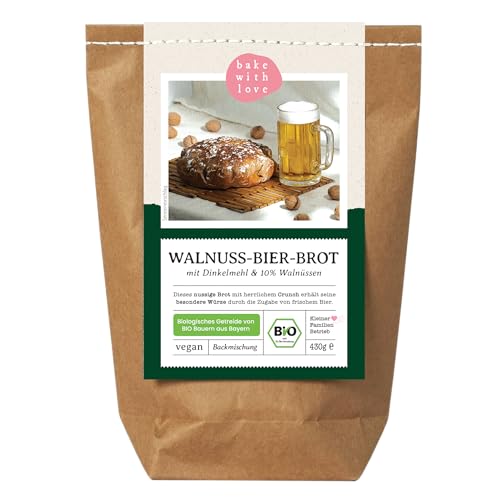 Bio Walnuss-Bier-Brot Backmischung - Brotbackmischung Geschenk für Bierliebhaber und Männer - Brotbackautomat geeignet - Bake with Love - (1er Pack) von Bake with Love