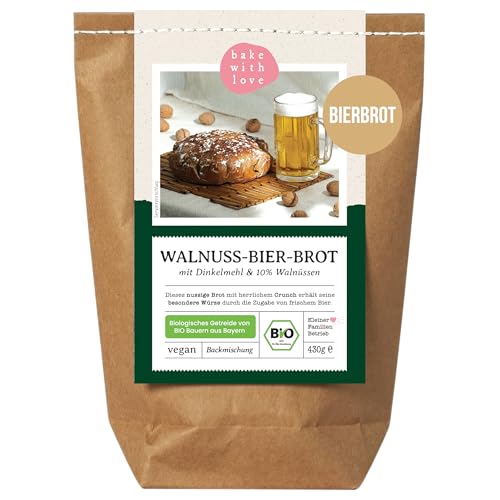 Bio Walnuss-Bier-Brot Backmischung - Brotbackmischung Geschenk für Bierliebhaber und Männer - Brotbackautomat geeignet - Bake with Love - (1er Pack) von Bake with Love