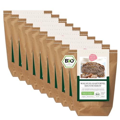 Bio Walnuss Kartoffel Krustenbrot Backmischung - Brotbackmischung Walnussbrot Kartoffelbrot - Brotbackautomat geeignet - Bake with Love - (10er Pack) von Bake with Love