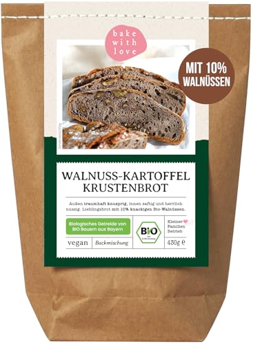 Bio Walnuss Kartoffel Krustenbrot Backmischung - Brotbackmischung Walnussbrot Kartoffelbrot - Brotbackautomat geeignet - Bake with Love - (1er Pack) von Bake with Love