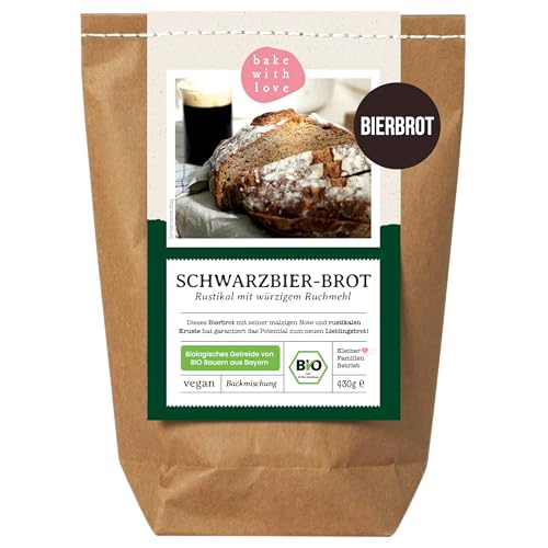 Bio Schwarzbier-Brot Brotbackmischung - Backmischung für Bierbrot - Bier Männergeschenk - Brotbackautomat geeignet - Bake with Love - (1er Pack) von Bake with Love