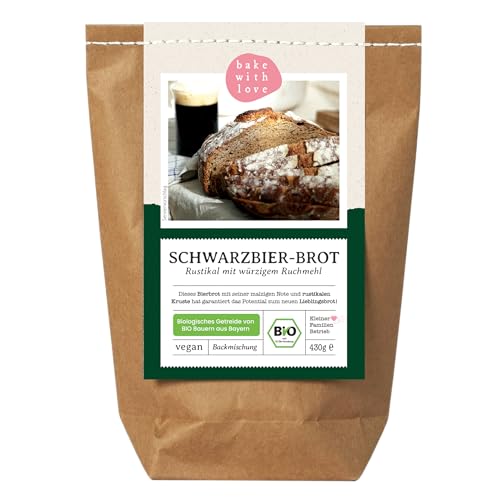 Bio Schwarzbier-Brot Brotbackmischung - Backmischung für Bierbrot - Bier Männergeschenk - Brotbackautomat geeignet - Bake with Love - (1er Pack) von Bake with Love