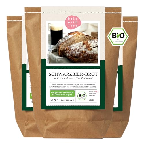 Bio Schwarzbier-Brot Brotbackmischung - Backmischung für Bierbrot - Bier Männergeschenk - Brotbackautomat geeignet - Bake with Love - (3er Pack) von Bake with Love