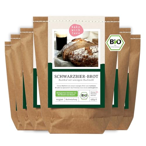 Bio Schwarzbier-Brot Brotbackmischung - Backmischung für Bierbrot - Bier Männergeschenk - Brotbackautomat geeignet - Bake with Love - (6er Pack) von Bake with Love