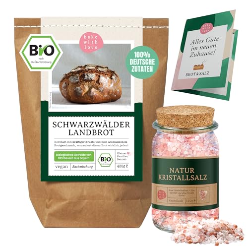 Brot und Salz Geschenk zum Einzug - Bio Brotbackmischung Umzug Richtfest Geschenkset - Einzugsgeschenk für Wohnung Haus Einweihungsgeschenk Umzugsgeschenk - Bake with Love von Bake with Love