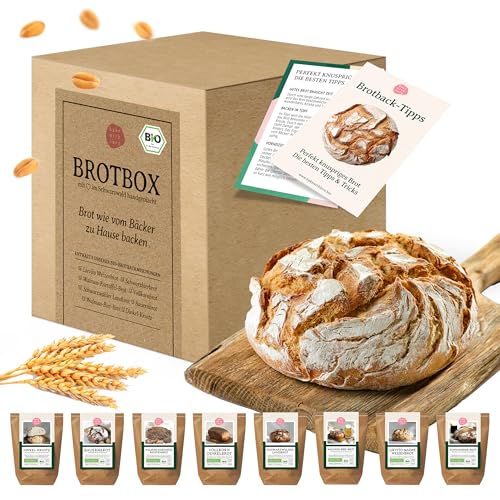 Bio Brotbox Starterset mit 8 Brotbackmischungen - Geschenk zum Einzug - Brotbackset zum Selberbacken - Geschenkset Backmischungen - Bake with Love von Bake with Love